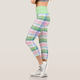 Leggings Capri Tartan rose Turquoise Bleu Chaux Vert Tartan Plaid
