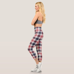 Leggings Capri Tartan Rouge Et Bleu Plaid Rustique Motif