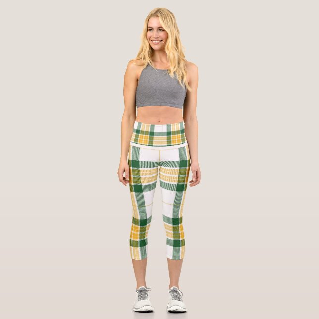 Leggings Capri Tartan vert et jaune Capris haut taille (Recto)