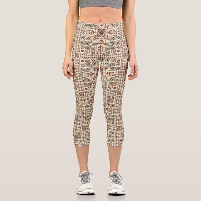 Leggings Capri Tatreez pattern, beige geometric ornament (Recto)