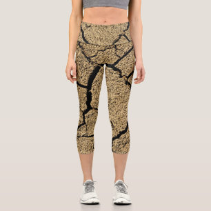 Leggings Capri Terrain sec Brown craquage terre sécheresse textur
