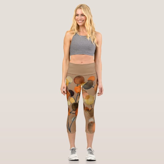 Leggings Capri Terre Brown aquarelle abstraite couleur arbre art (Recto)