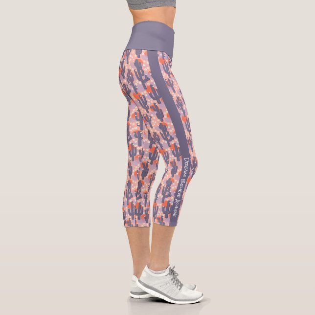 Leggings Capri Texte personnalisé Cactus coucher de soleil du dés (Droite)