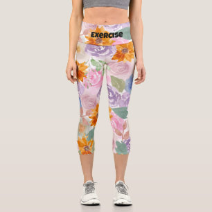 Leggings Capri Texte personnalisé l Moderne et belle florale l Ro