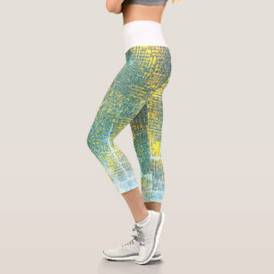 Leggings Capri Texture Abstraite Jaune bleu turquoise pâle
