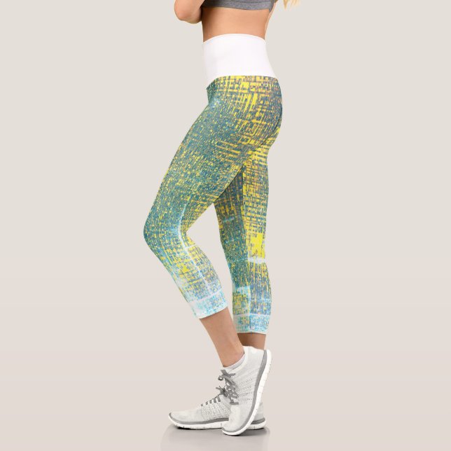 Leggings Capri Texture Abstraite Jaune bleu turquoise pâle (Gauche)