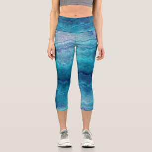 Leggings Capri Texture de l'Agate Vert de la Mer Bleue
