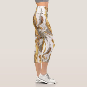 Leggings Capri Texture de marbre gris abstrait avec or fluide