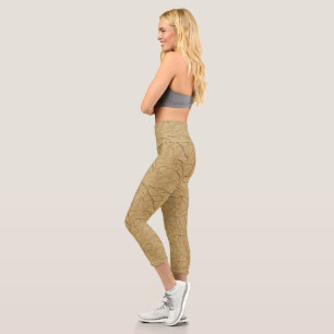 Leggings Capri Texture de papier fait main naturel en beige chaud