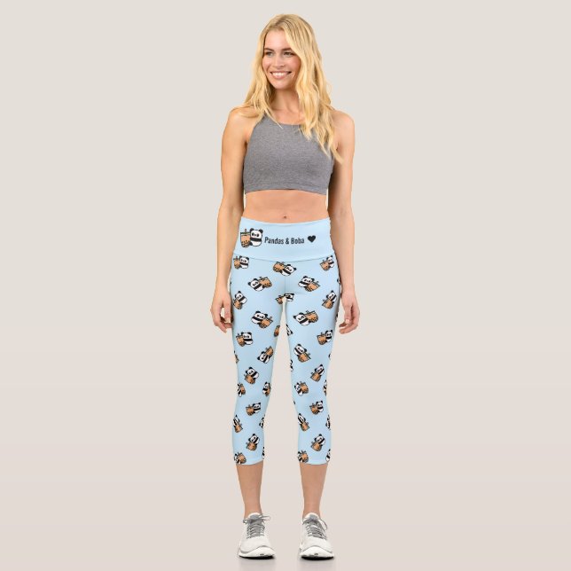 Leggings Capri Thé de bulle et ours de panda personnalisés (Recto)