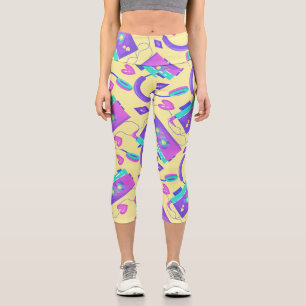 Leggings Capri Thème néon des années 80 Jaune tendance