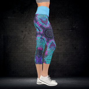Leggings Capri Tisser Mandala bleu rose et violet