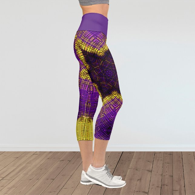 Leggings Capri Tisser Mandala violet et jaune (Créateur téléchargé)