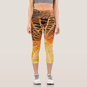Leggings Capri Toile d'araignée noire orange effrayante et sinist