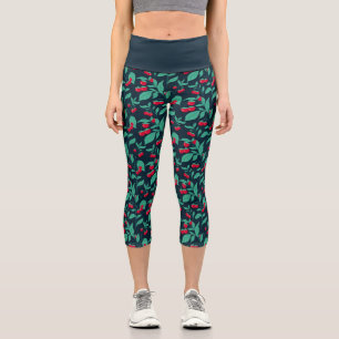Leggings Capri tomates cerises motifs sur les buissons