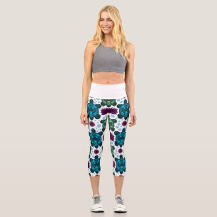Leggings Capri Tortues marines sarcelle et verte motif lotus 