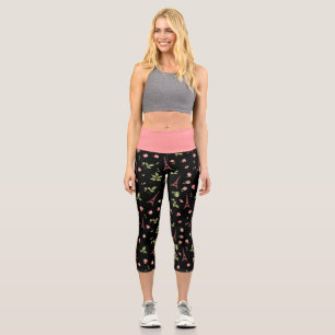 Leggings Capri Tour Eiffel Floral rose et noir