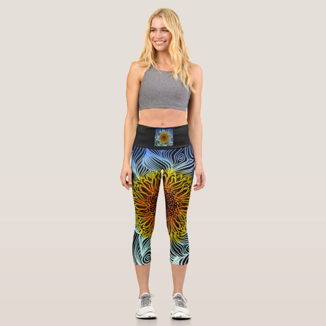 Leggings Capri Tournesol néon moderne et audacieux (Recto)