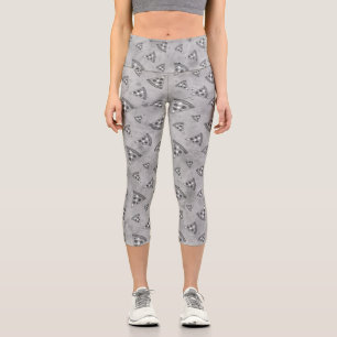 Leggings Capri tranches de pizza cool vintage noir blanc gris mot