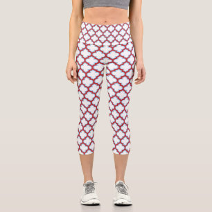Leggings Capri Trellis blanc et rouge, treillis, Quatrefoil