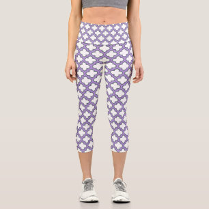 Leggings Capri Trellis blanc et violet, treillis, Quatrefoil