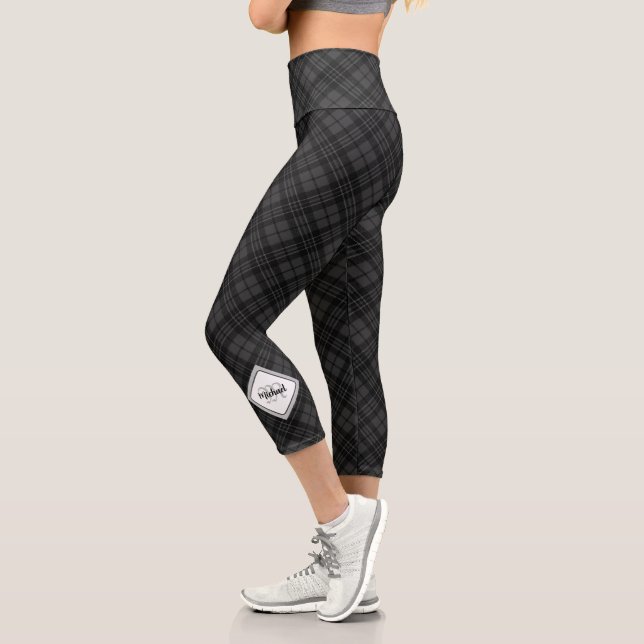 Leggings Capri Trendy noir blanc tartan Personnaliser Monogramme (Gauche)