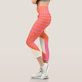 Leggings Capri Triangle rayures en rose, orange et crème