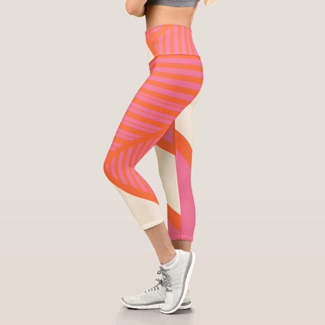 Leggings Capri Triangle rayures en rose, orange et crème (Gauche)