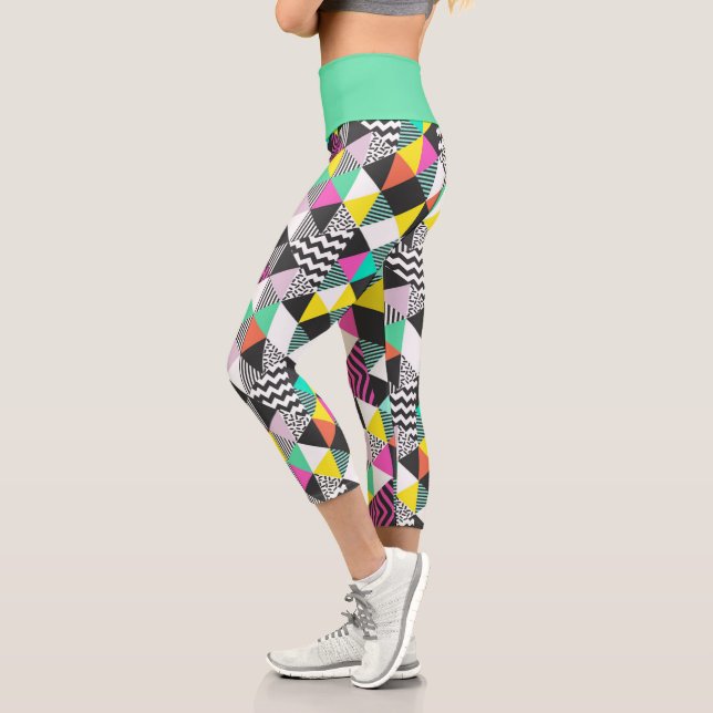 Leggings Capri Triangles Abstraits en Patchwork Géométrique Moder (Gauche)