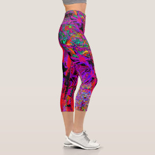 Leggings Capri Trippy Abstrait arc-en-ciel Fleurs Lys Orientales