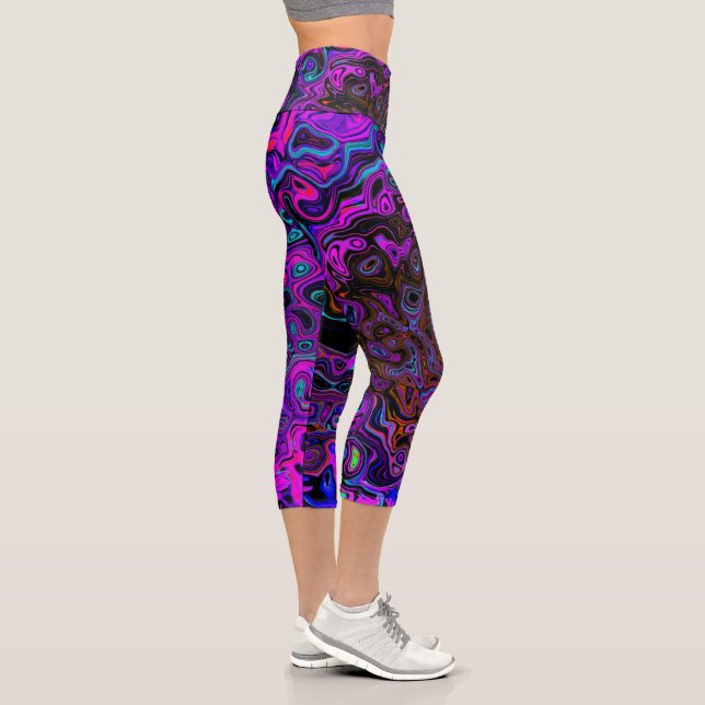 Leggings Capri Trippy Black et Magenta Retro Liquid Swirl (Droite)