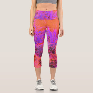 Leggings Capri Trippy Magenta et Orange Jardin impressionniste