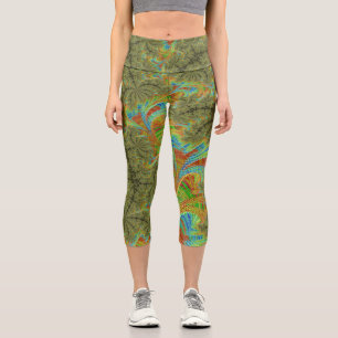 Leggings Capri Trippy Psychedelic Spiral Fractal Art