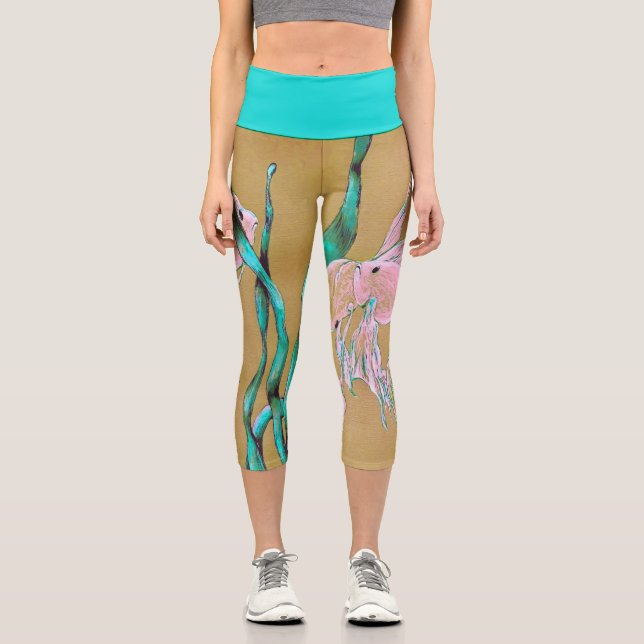 Leggings Capri Tropical Fantail Fish Watercolor  (Recto)