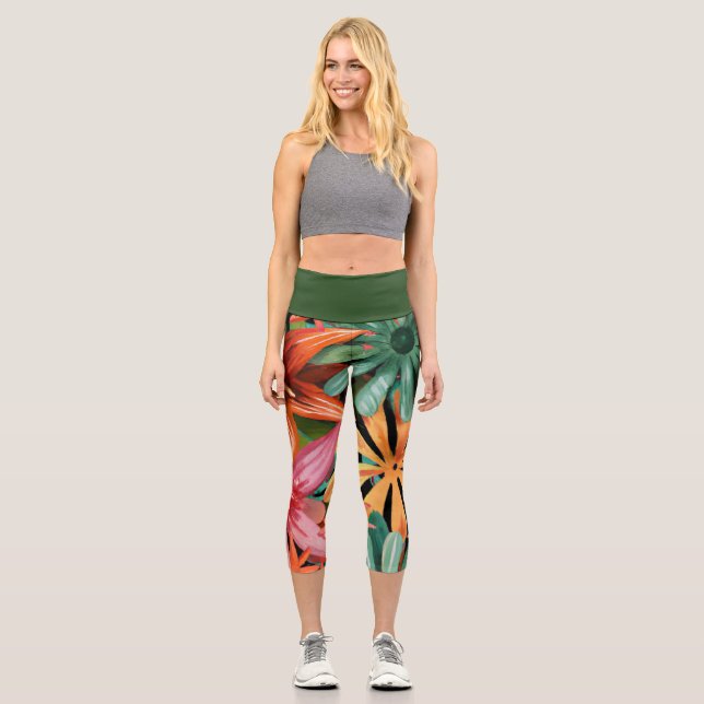 Leggings Capri tropical/hawaïen/floral/fleur (Recto)