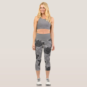 Leggings Capri True Love Rose Romantique Saint Valentin B&W