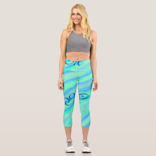 Leggings Capri Turquoise bleu vert filigranes ajouter votre monog
