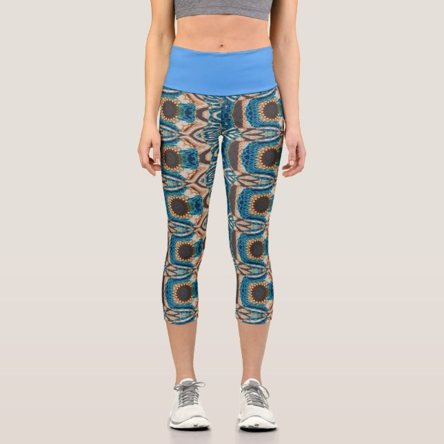 Leggings Capri Turquoise Gold Sun Southwestern Art (Recto)