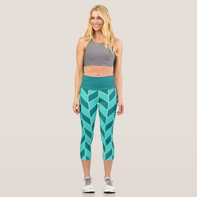 Leggings Capri Turquoise moderne Turquoise Herringbone Chevron Mo (Recto)
