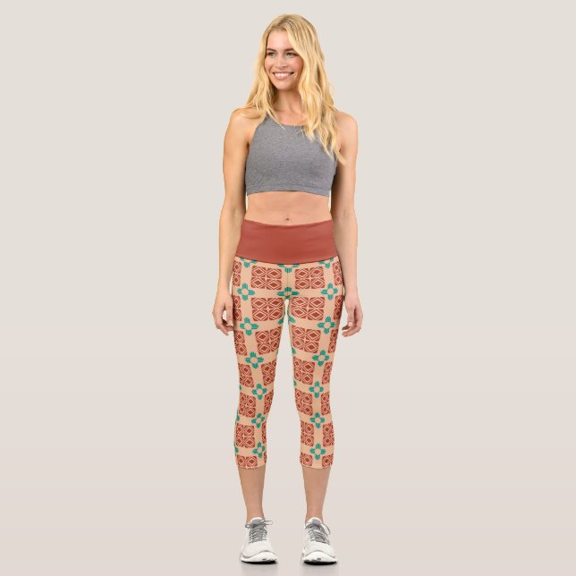 Leggings Capri Turquoise Zia Tribal Brown Tan (Recto)