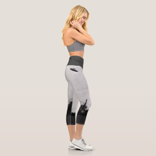 Leggings Capri UFO Alien Extraterrestrial Spacecraft Top Secret