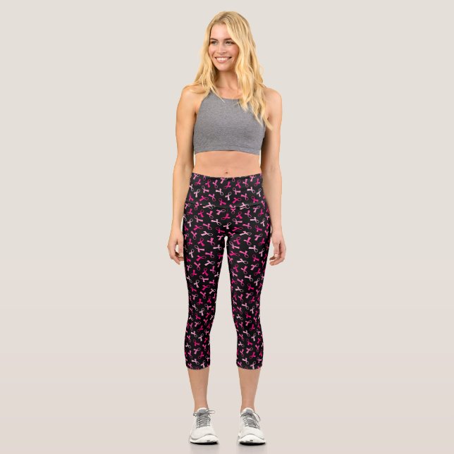 Leggings Capri Un joli Motif à ruban pour cancer du sein rose (Recto)