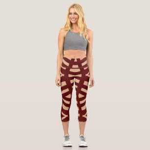 Leggings Capri Un motif d'impression de tissu marron élégant sur