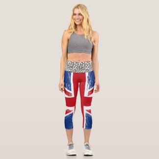 Leggings Capri Union Jack Patriotique Bleu Rouge