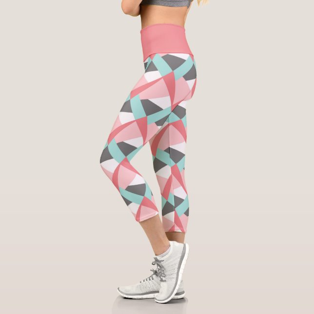 Leggings Capri Unique Motif d'Art Vert Corail Rose Mint (Gauche)