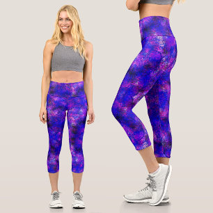 Leggings Capri Univers abstrait moderne violet éclaboussé de pein