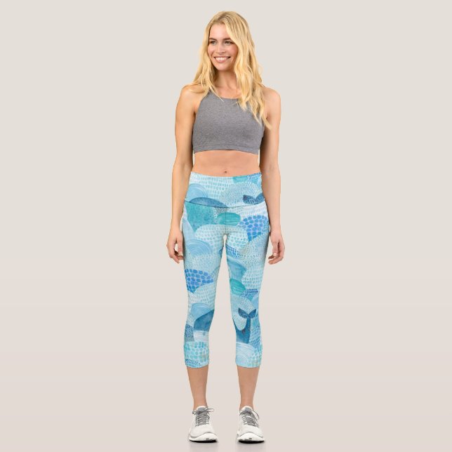 Leggings Capri Vagues, baleine, texture bleu enfantine (Recto)