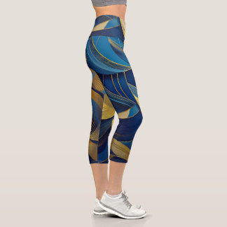 Leggings Capri Vagues bleues et or