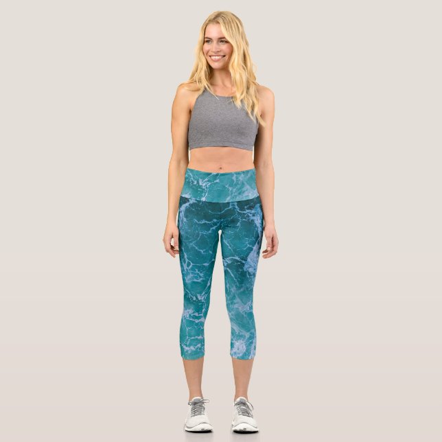 Leggings Capri Vagues profondes de l'océan bleu (Recto)