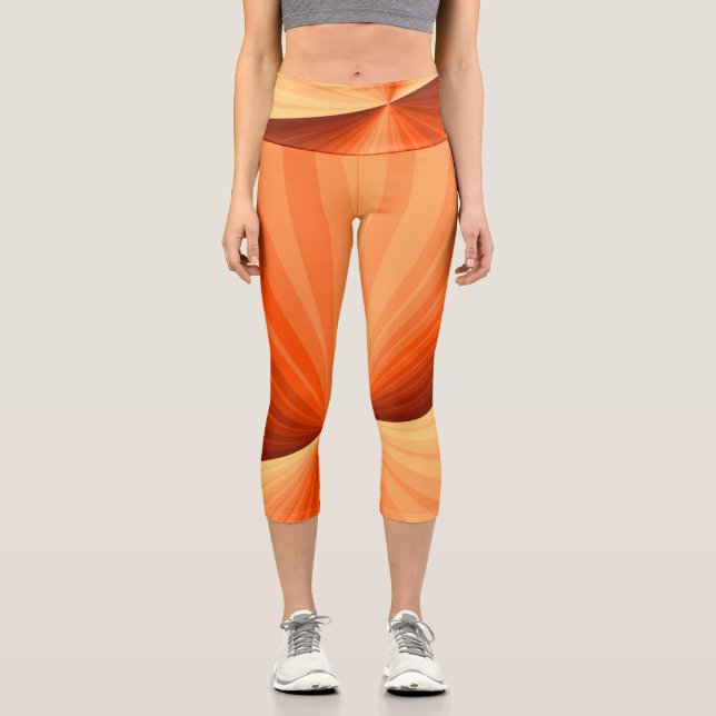 Leggings Capri Vanille rouge orange Abstraite moderne Fractale gr (Recto)